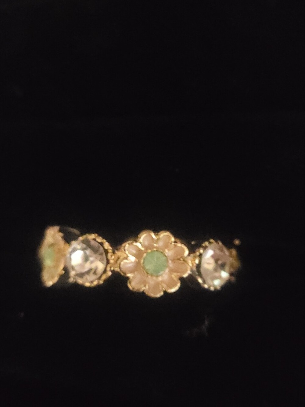 Gold Tone Flower Band Ring Crystals & Pastel Daisy Accents
